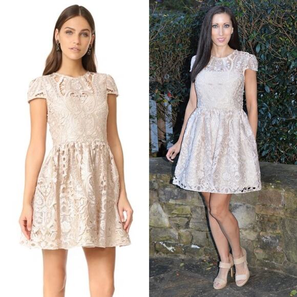 NWT NEW Alice + Olivia Gracia Nude Lace Fit and Flare Mini Dress - Picture 1 of 9